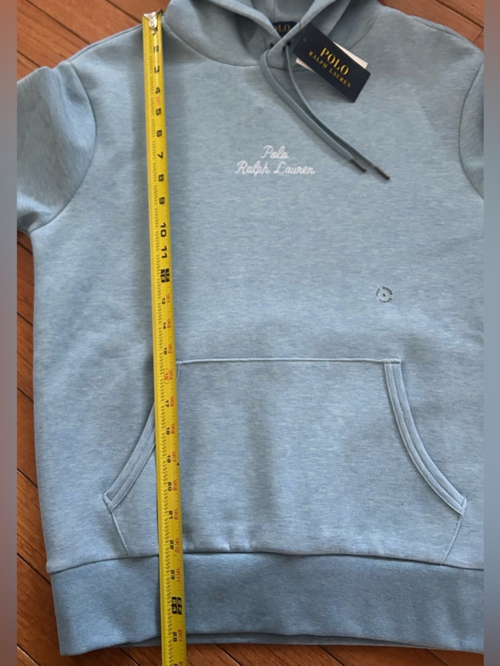 Polo Ralph Lauren NWT Double Knit Script Logo Hoodie Blue Heather Small - Picture 11 of 12